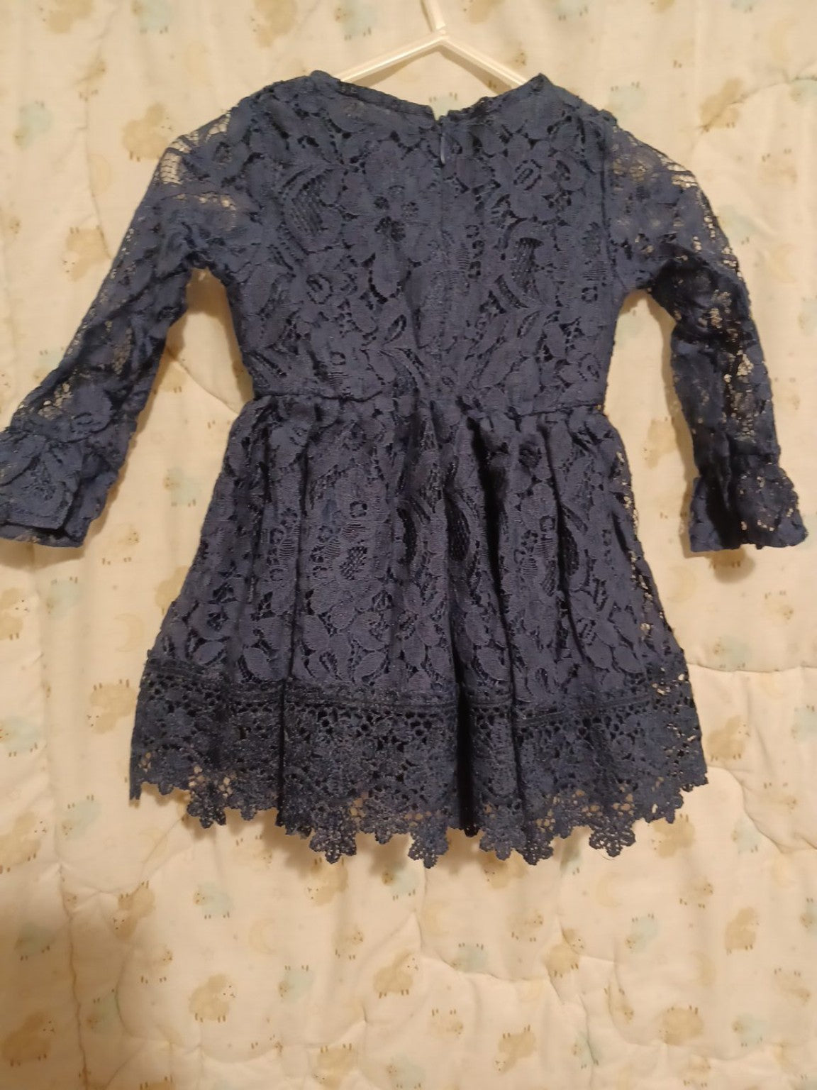 Navy blue lace long-sleeve dress front view
