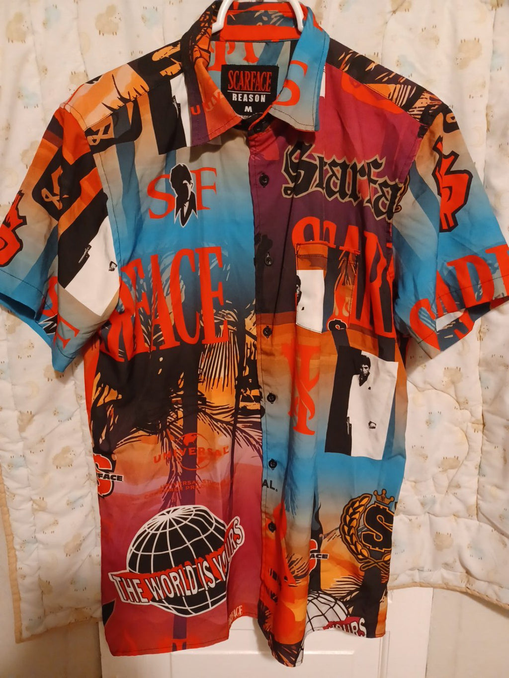 Scarface The World Is Yours button-up shirt front view