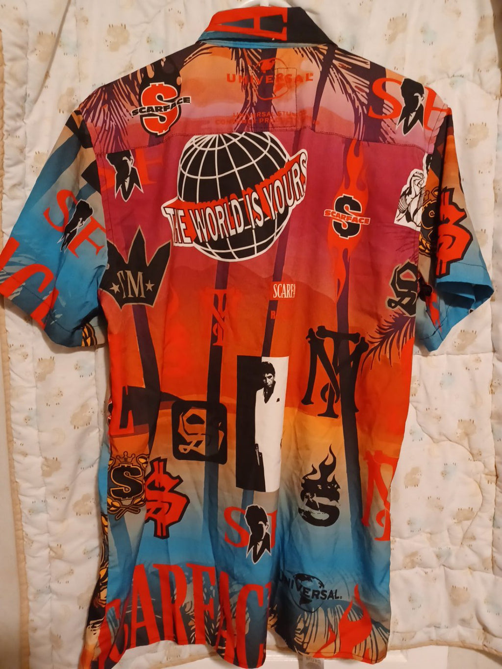 Scarface The World Is Yours button-up shirt back view