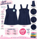 New girls navy school uniform dress front and back