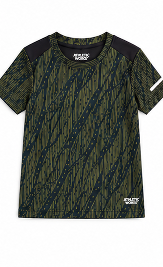 Athletic Works boys performance T-shirt — Green striped — front