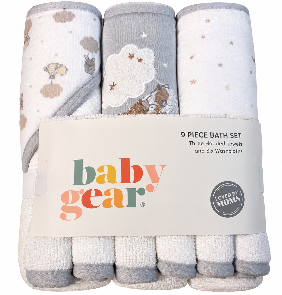New Baby Gear 9-piece bath set with three hooded towels and six washcloths
