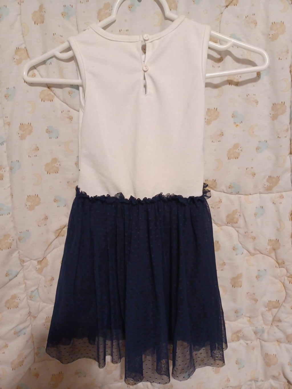 Blueberi Boulevard white and navy girls dress back view