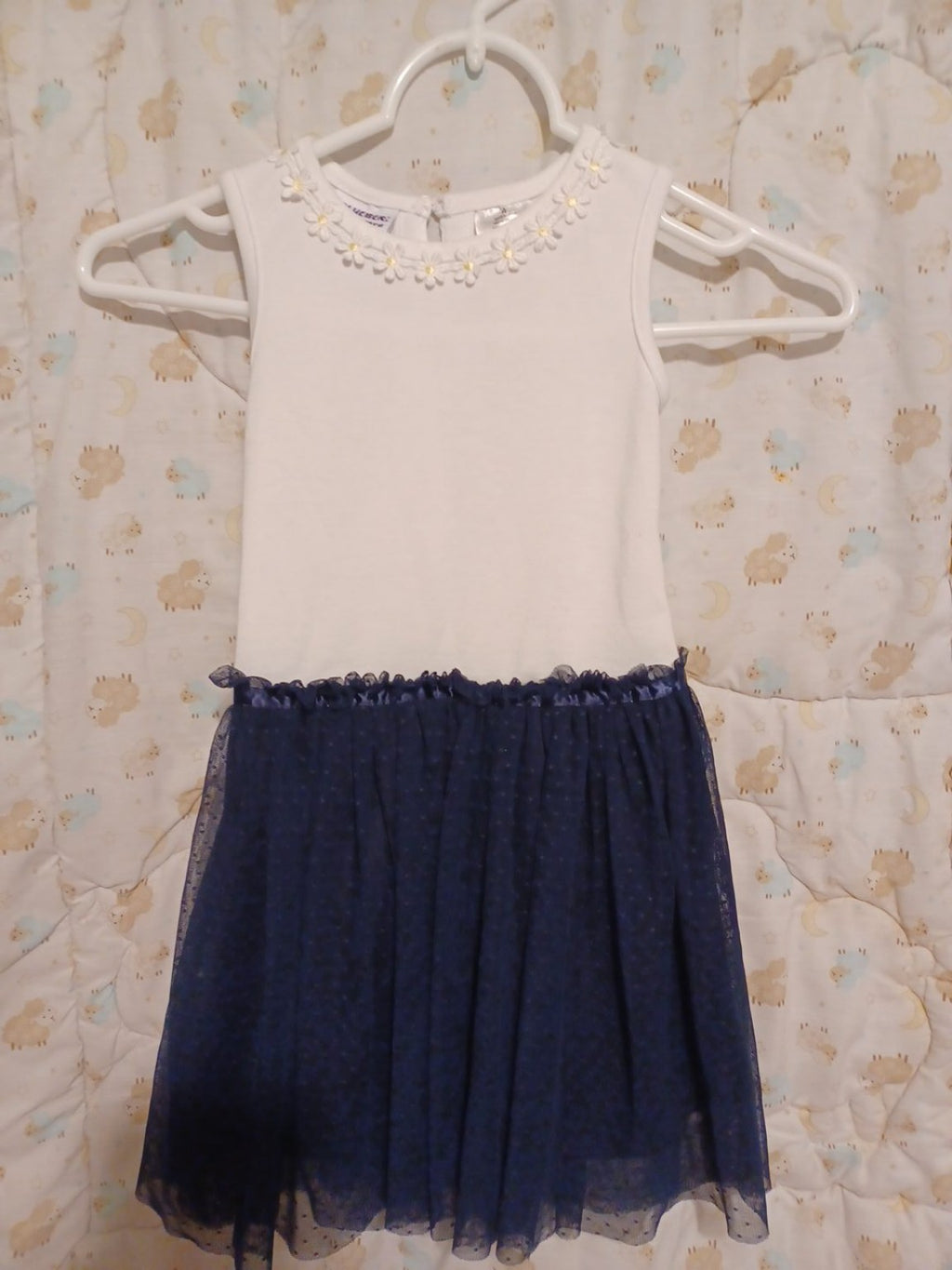 Blueberi Boulevard white and navy girls dress front view