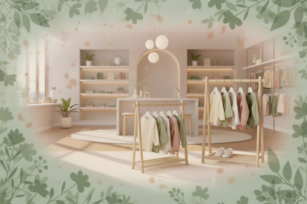 A soft sage green and warm beige floral background with a subtle warm beige glow in the center and muted floral silhouettes framing the corners and edges.