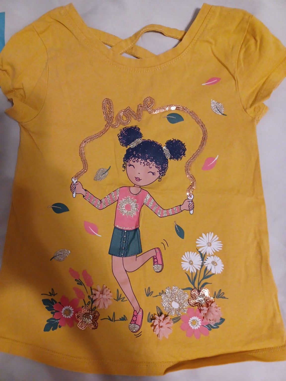 Cynthia Rowley girls size XS 4 mustard yellow graphic T-shirt front