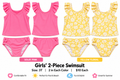 Girls 2-piece swimsuits in solid pink and yellow floral, size 3T
