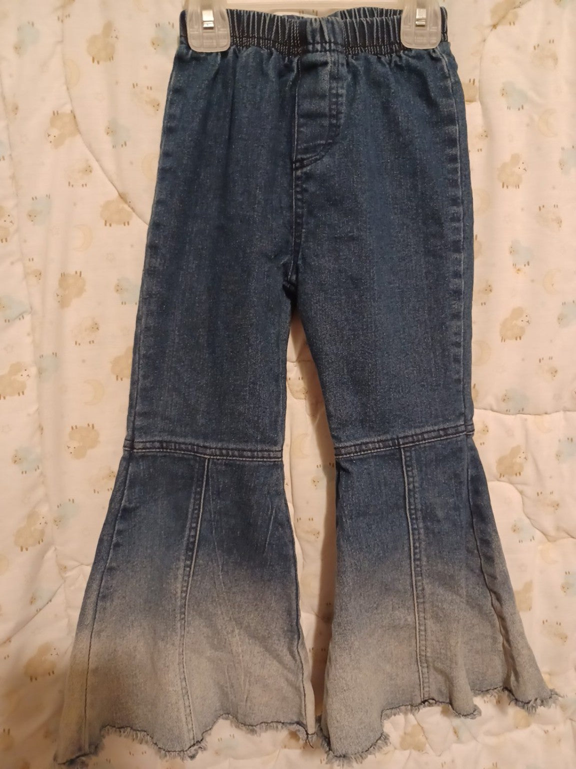 Girls no-brand blue denim flare pants size 4 to 5 years front