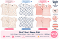 Wonder Nation girls short sleeve shirts in red stripes, blue hearts, and white floral