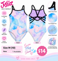 Justice girls pastel tie-dye one-piece swimsuit with attached matching scrunchie