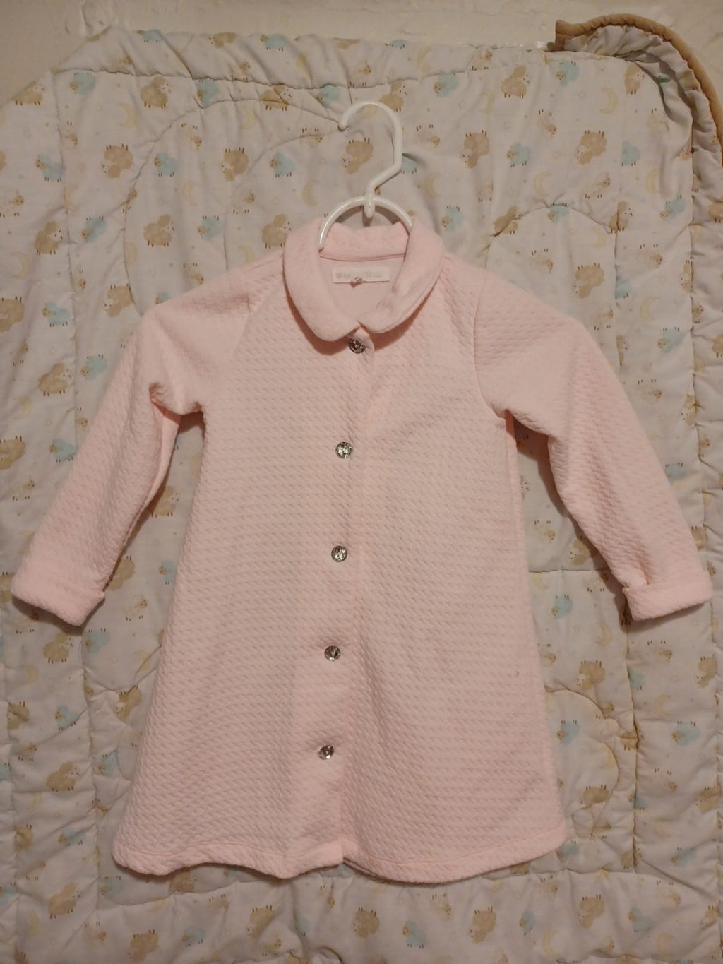 Preloved pink textured girls coat, front view