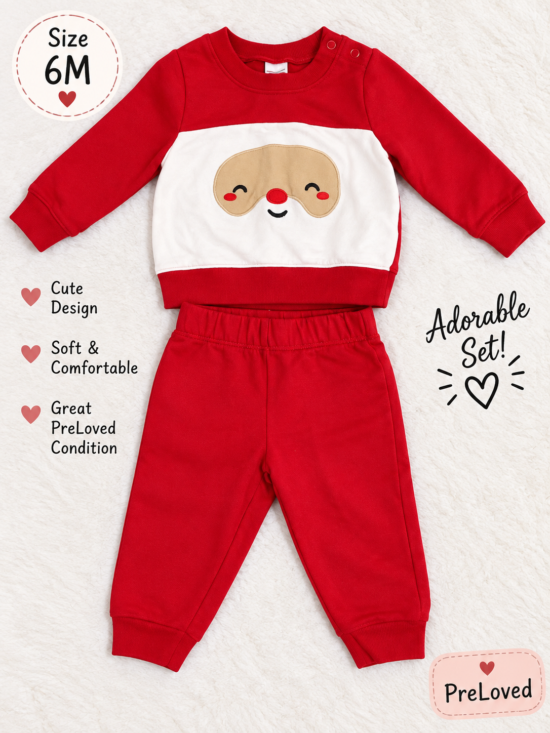 Red and white baby 2-piece outfit, size 6M, PreLoved